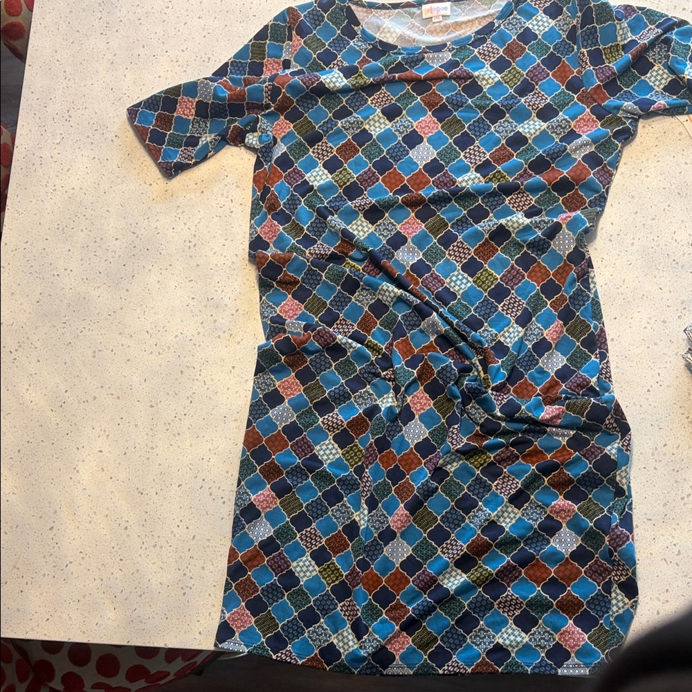 LuLaRoe Blue and Purple Patterned Dress